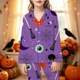 thumbnail image 2 of RUTAYY Girls Pajama Set Halloween Cute Graphic 2 Piece Sleepwear Long Sleeve Notch Neck Kids Evening Relax Wear Purple, 2 of 5
