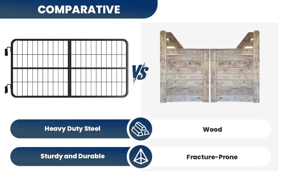 48-inch-wide barn door fence (made of heavy-gauge steel), featuring a quick-install safety gate (with convenient two-way opening), a thick surface coating, and a long service life; suitable for vario