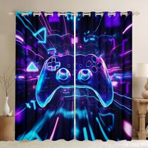 Homewish Cartoon Game Console Curtains Pack of 2 (42x84 Each) for Teen, Modern Boys Gaming Curtains Blackout, Video Gaming Gamepad Bedroom Curtains, Black Out Curtains Room Decor