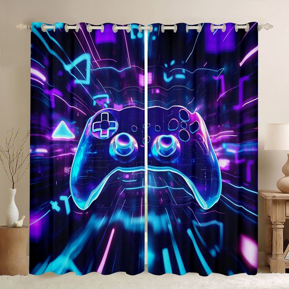 Homewish Cartoon Game Console Curtains Pack of 2 (42x84 Each) for Teen, Modern Boys Gaming Curtains Blackout, Video Gaming Gamepad Bedroom Curtains, Black Out Curtains Room Decor