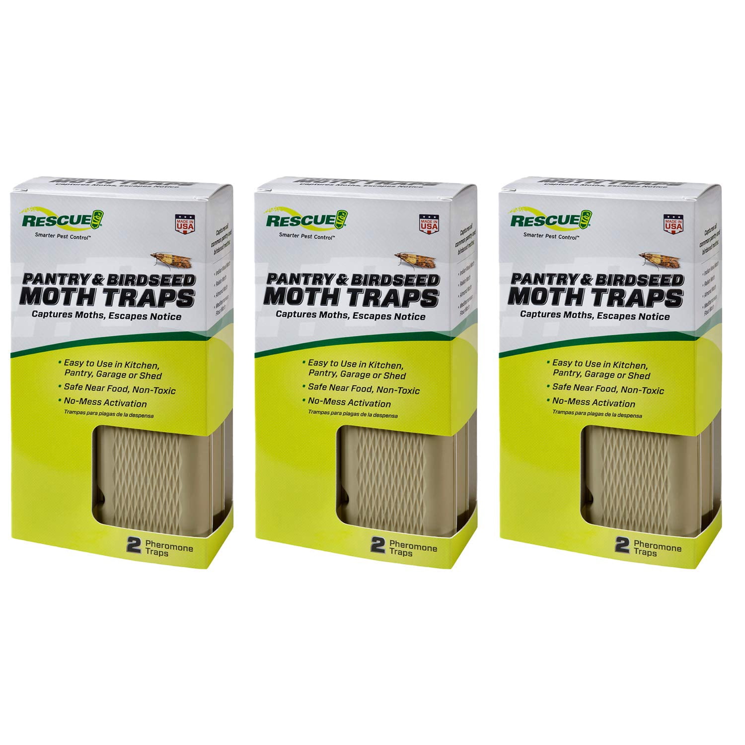 RESCUE! Pantry & Birdseed Moth Traps with Pheromone Lure - 3 Pack - 6 Traps