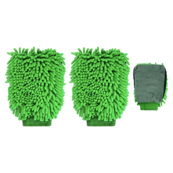 2pcs Chenille Microfiber Car Wash Mitts 9.8" x 7.9" Scratch Free Wash Gloves Absorbent Double Sided Plush Cleaning Drying Mitts for Car Washing Home Clean, Green