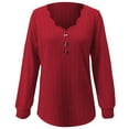 thumbnail image 4 of Arlun,Womens Scalloped V Neck T Shirts 2025 Fall Winter Plus Size Long Sleeve Tshirts Trendy Elegant Jacquard Solid Color Loose Comfy Top for Casual Wear Red S, 4 of 4