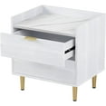 thumbnail image 4 of Wooden Nightstand with 2 Drawers and Marbling Worktop, Mordern Wood Bedside Table with Metal Legs&Handles,White, 4 of 9
