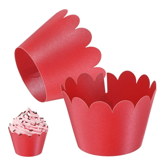 Uxcell 50-Pack Cupcake Wrappers Wave Decoration Standard Baking Cups for Wedding Birthday Party [Red]