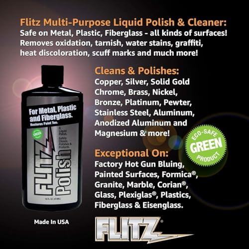 Flitz Multi Purpose Metal Polish Liquid - 16oz Bottle of USA-Made Tarnish Remover - For Aluminum, Chrome, Brass, Nickel, Silver - Non-Abrasive Metal Cleaner and Polish, Restorer (6 Pack)
