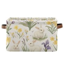 Yayeee Canvas Storage Basket with Handles for Shelves Fabric Bins Closet Organizer, Floral Rabbit
