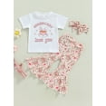 thumbnail image 2 of Genuiskids Toddler Baby Girl Easter Outfit Bunny Letter Print Short Sleeve T-Shirt Tops Flare Pants 2T 3T 4T Kids Cute Summer Clothes Set, 2 of 8