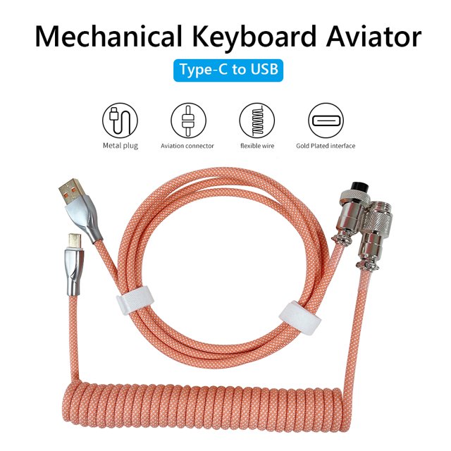 Cable USB tipo C para conector de aviador de teclado mecánico (naranja)