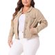 thumbnail image 4 of Chaquetas de mezclilla de mujer de tallas grandes Agnes Orinda, de manga larga, con bolsillos, 1X caqui, 4 of 7