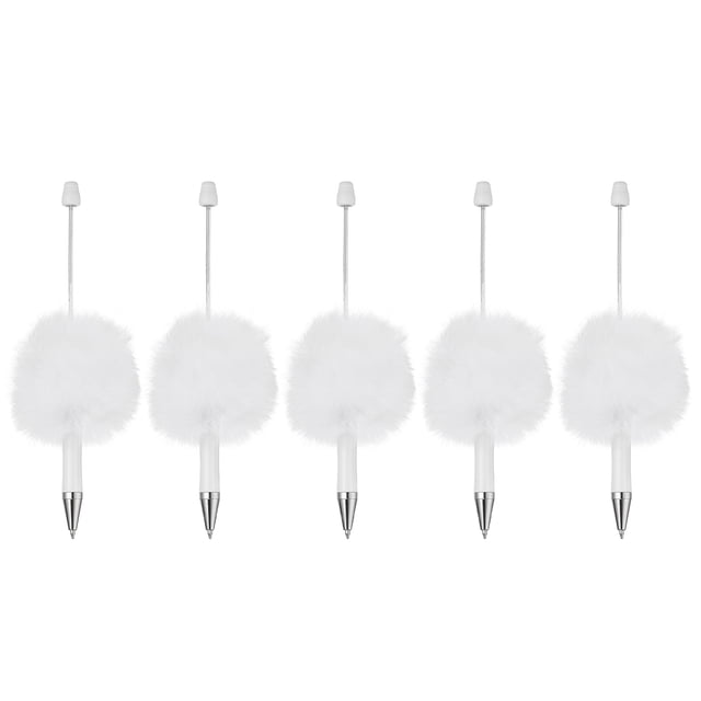 Uxcell 5Pcs Bolígrafos Beadable Esponjosos, Bolígrafos de Plástico Esponjoso para Regalos DIY, Suministros de Oficina, Blanco