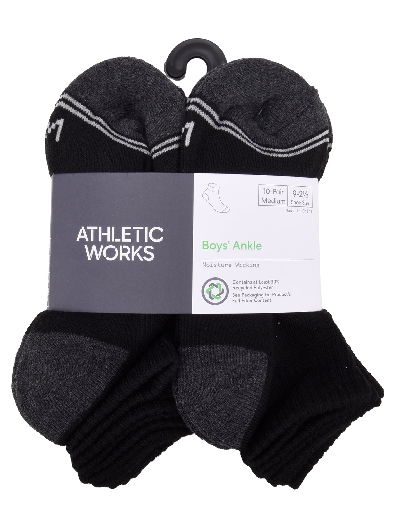 Athletic Works Boys Cushioned Ankle Socks 10-Pack Sizes Small to Large