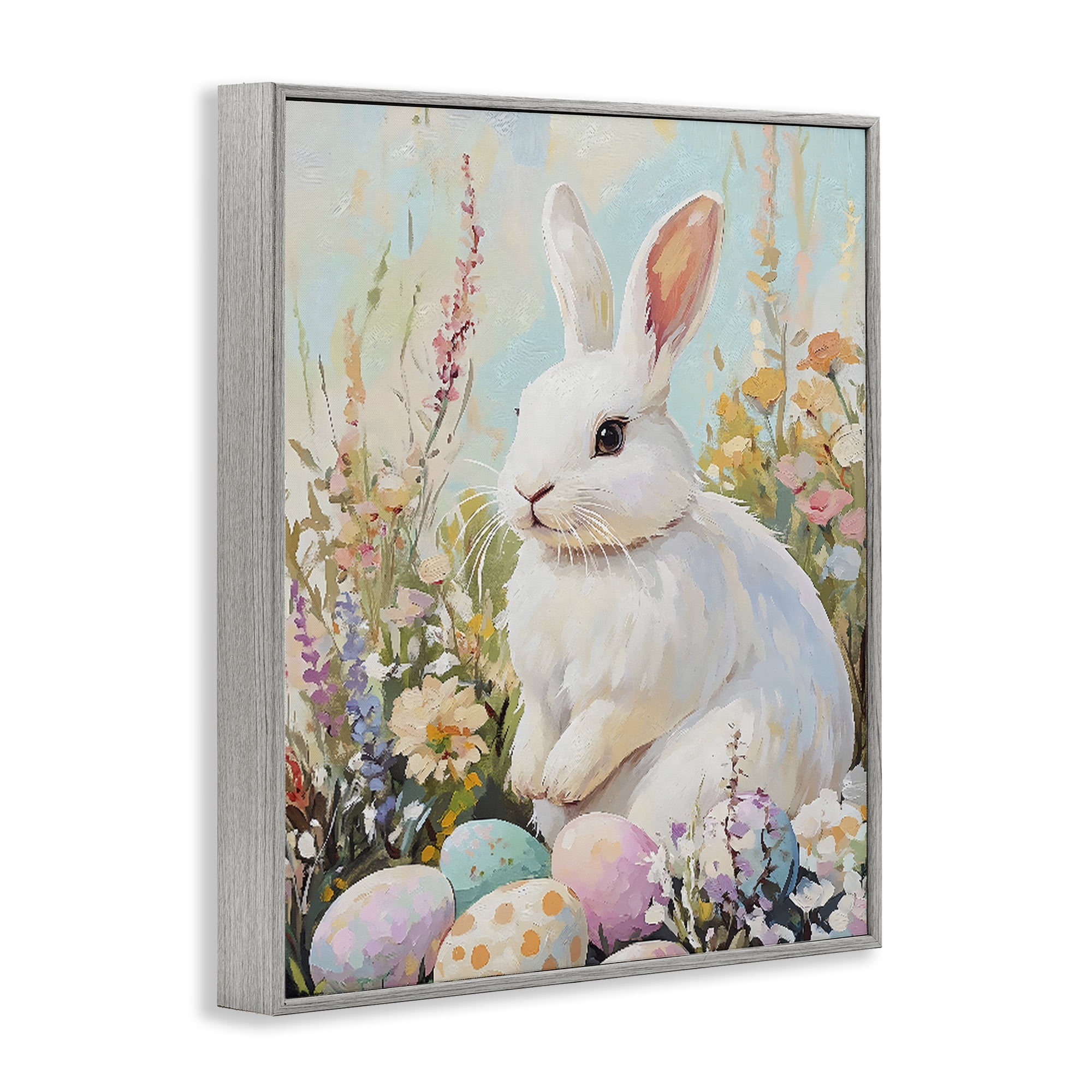 Stupell Industries White Easter Bunny in Wildflowers Gray Framed Giclee Art, design by The Prints Vibe