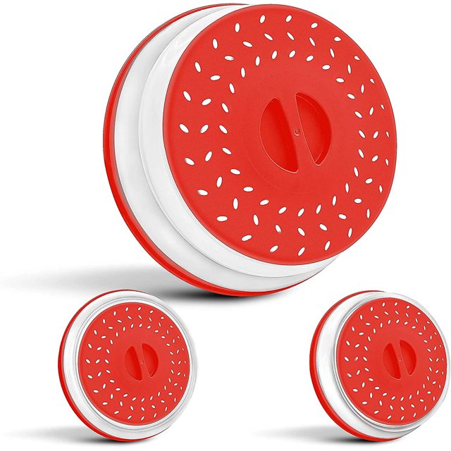 Tapa plegable para microondas de 26 cm, tapa de silicona plegable y salida de vapor para platos y cuencos, colador de alimentos para lavar verduras y frutas, color rojo