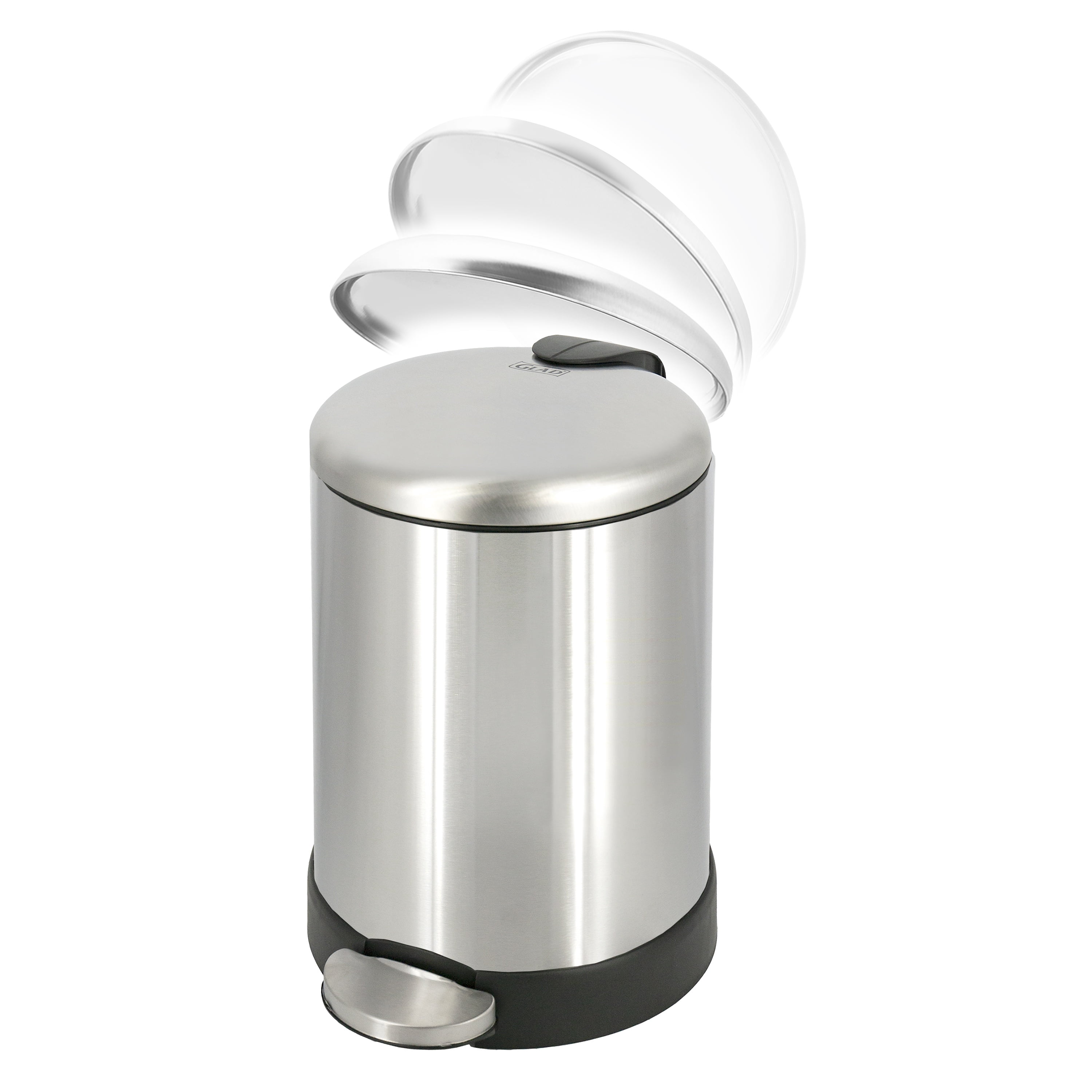 Glad Bathroom Trash Can, 1.2 Gallon Stainless Steel Small Step Garbage Bin with Lid, Silver