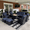 Black /Navy Blue, variant on LayinSun 7 Pieces Outdoor Patio Furniture Set with Fire Pit Table, Rattan Wicker Sectional Swivel Rocker Chairs Sets