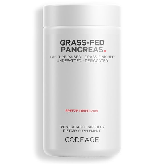 Codeage Grass-Fed Beef Pancreas, Grass-Finished, Pasture-Raised, Non-Defatted Glandular Supplement, 180 ct