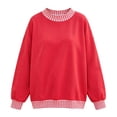 thumbnail image 3 of Trendfront Womens Gingham Contrast Sweatshirts Long Sleeve Crewneck Layered Hem Casual Loose Fit Pullover Tops, 3 of 3
