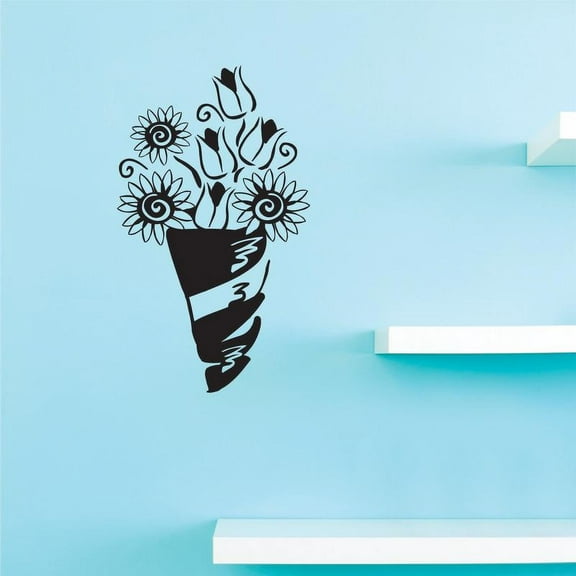 Custom Decals Bouquet Wall Art Size: 10 Inches x 20 Inches Color: Black