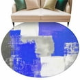 thumbnail image 2 of Navy Blue Grey Oil Painting 8ft Round Rug, Abstract Modern Geometric Non-Skid Rubber Backing Large Area Rugs - Living Room Bedroom Home Office, Indoor Floor Mat Carpets Washable Rug, 2 of 9
