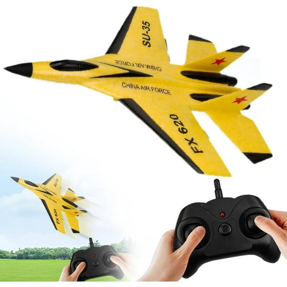 2026 New Remote Control Airplane, Gravity Glider Foam RC Fighter 360° Remote Control Glider Airplanes with Lights Airplane Model(Yellow)