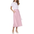 thumbnail image 2 of INSPIRE CHIC Women's A-Line Skirt Elastic High Waist Maxi Skirt with Pockets M Pink, 2 of 5