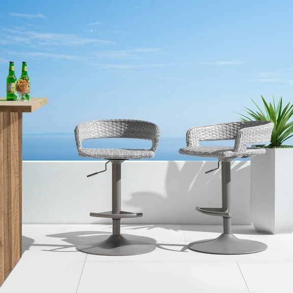 Comfort 2-Pack Airlift Wicker Bar Stools in Grey