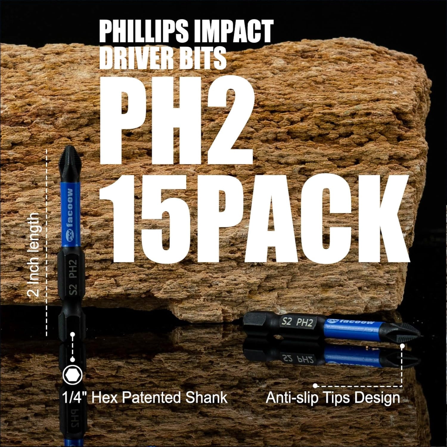 MKEUDQ-8 Pack Phillips Impact Driver Bits, #3 Phillips Head Magnetic Screwdriver Bits Set, 6 Inch S2 Alloy Steel Impact Bits, 1/4" Hex Shank Screwdriver Drill Bit, CNC Machined ph3 Impact Drill Bits