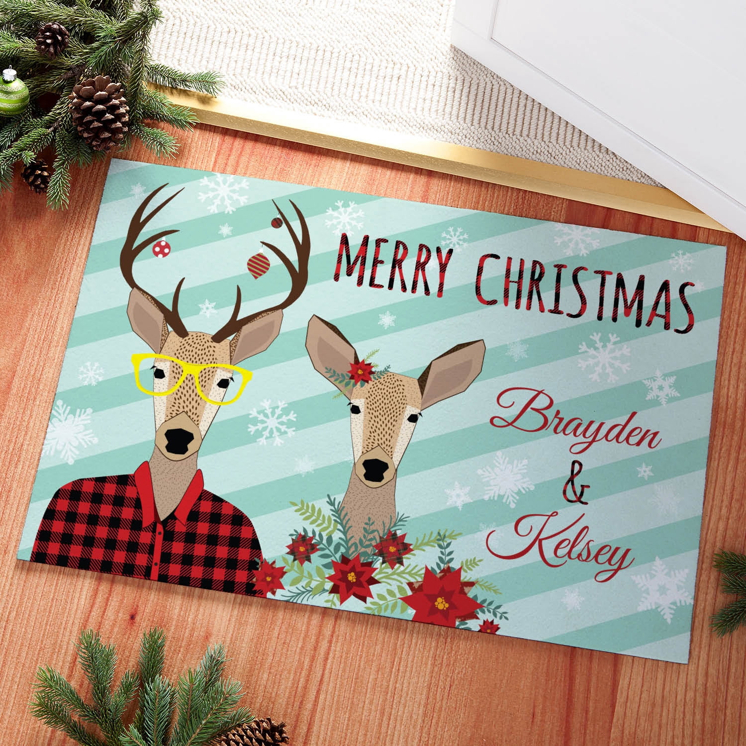 Reindeer Couple Personalized Doormat