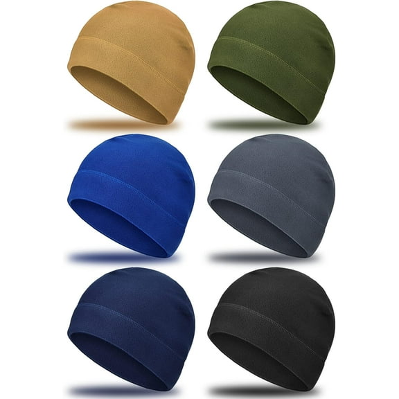 6 Pieces Winter Skull Caps Men Warm Fleece Beanie Hat Windproof Unisex Watch Cap