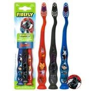 Firefly Avengers Toothbrush Set with Less Mess Suction Cup and Anti-Bacterial Toothbrush Cap, 3 Count Value Pack