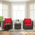 thumbnail image 3 of Gymax Ensemble de Conversation d'Extérieur en Rotin pour Patio 3 Pcs avec Coussins Rouges, 3 of 9