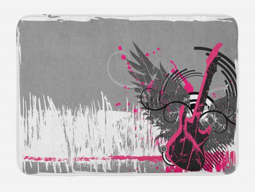 Music Bath Mat Guitar And Wings In Sketchy Grunge Background Emo