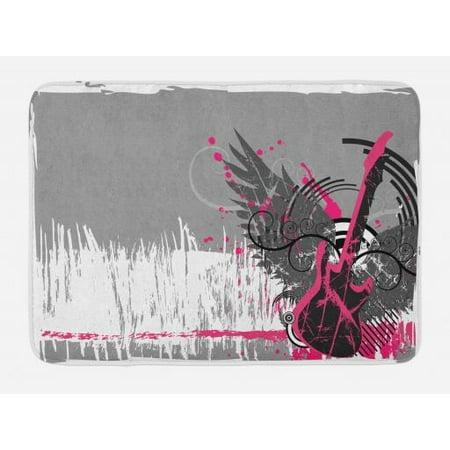 Music Bath Mat Guitar And Wings In Sketchy Grunge Background Emo