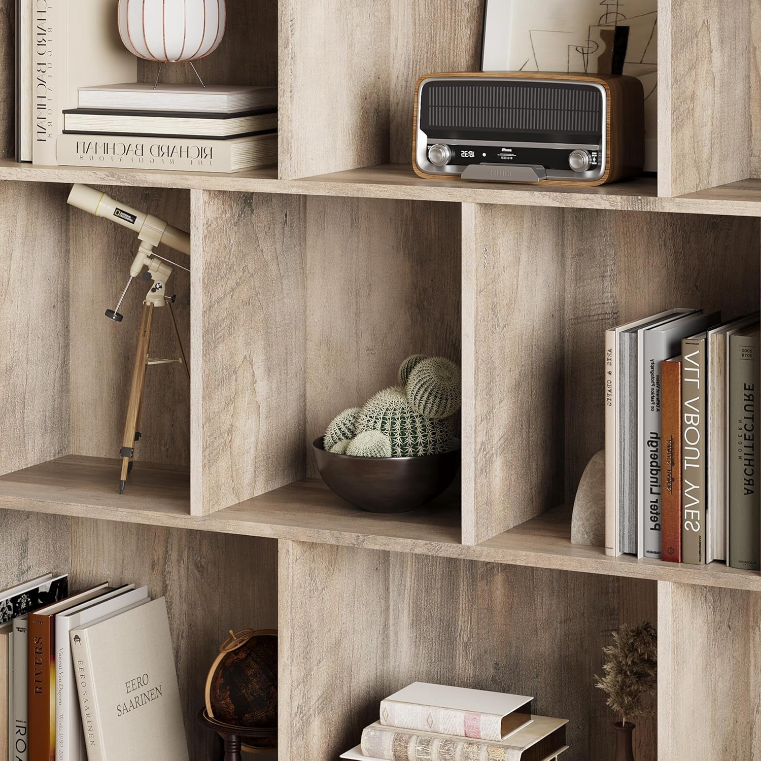 PUFFCAFE Book Shelf with 10-Cube,3 Tier Open Book Cases,Floor Standing 38" Tall bookshelf,Wooden Display Shelves,Gray Bookcase