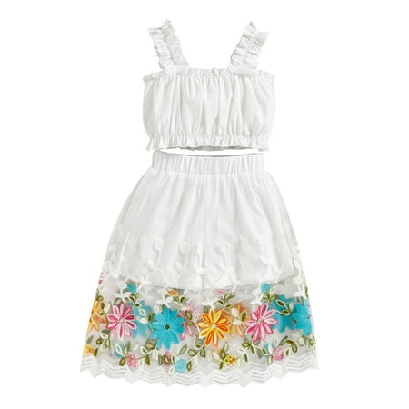 

REORIAFEE Formal Tulle Dresses for Girls Lolita Dress Sleeveless Ruffles Top Mesh Embroidery Flowers Skirt Suit Prom Dress Travel Dress Vintage Dress Ball Gown Bridesmaid Dress 4-5 Years