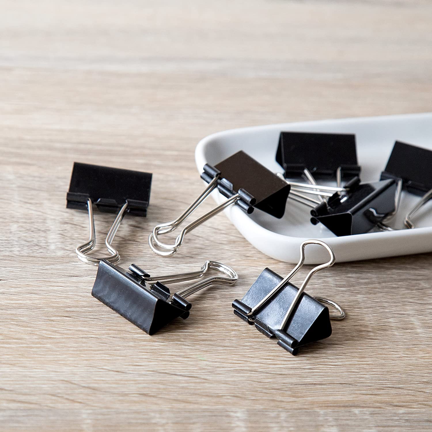 U Brands Binder Clips, Medium 1-1/4" Capacity, Black and Silver Steel, 96 Ct