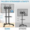 thumbnail image 4 of RTVR Rolling TV Cart Stand on Wheels for 32 to 75 inch Flat Curved Screens, Portable Mobile TV Stand with Shelf, Black, 4 of 8