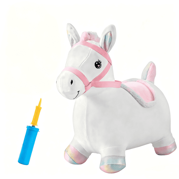 kynorva Bouncy Horse for Toddlers 1-3, Toddler Plush Bounce Animals, Ride on Bouncing Plush Inflatable Horse, Outdoor Indoor Hopping Horse Bouncer, Birthday Gifts for 18m -5 Years Old Kid (White)