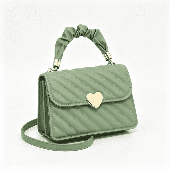 Wynndora Women's Crossbody Bag, Quilted PU Leather Heart Clasp, Green