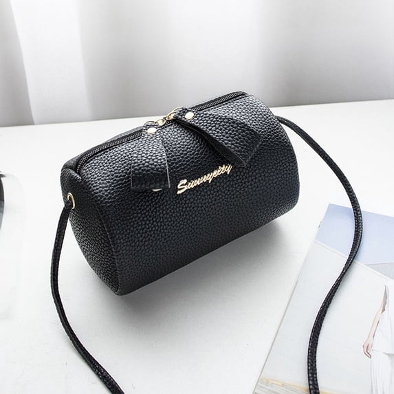 Portable Retro PU Purse Outdoor Handbag Crossbody Phone Bag Litchi Pattern Women Shoulder Backpack Korean Style Bag BLACK