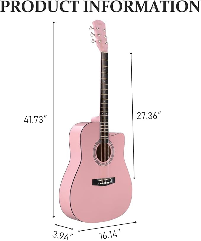 HarmonyStrings Acoustic Guitar Bundle for Beginners Adults,41 Inch Full Size Cutaway Acoustic Guitar with Pickups,Strings,Carry Bag,Strap 38-Inch Adult Blue