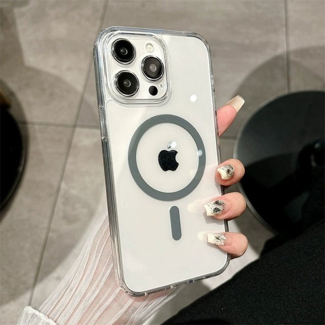Luxury Wireless Charge Magsafe Shockproof Phone Case For iPhone 16 15 14 13 12 11 Pro Max Plus Transparent Magnetic Bumper Cover GRAY For iPhone 11Pro