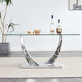 thumbnail image 2 of Atumon Glass Dining Table, Rectangle Glass Table with Plating Metal Legs, Modern Glass Table for Kitchen Dining Room, 63"L x 35.4"W x 30"H, Silver, 2 of 10