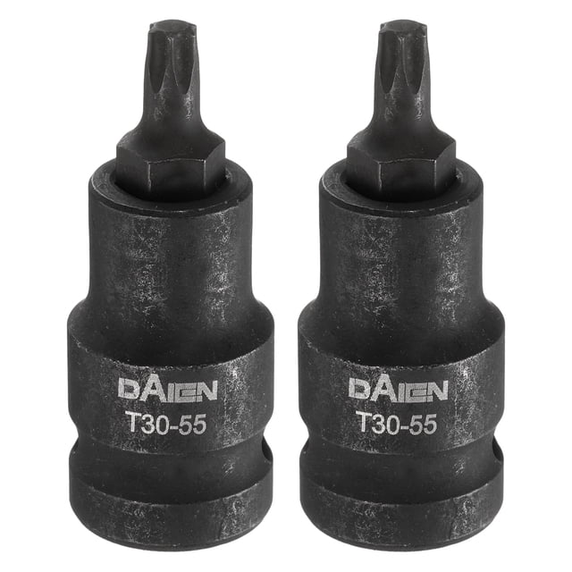 Uxcell 2pcs T30 Torx Bit Socket 55mm/2.17" Length 1/2" Square Drive Star 6 Point Extension Impact Bit Power Nut Driver Set S2 Steel Socket Ratchet Wrench Bits, Black