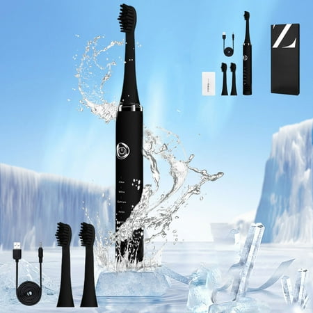 YJYGSQ Electric Toothbrush for Adults - Sonic Toothbrush with 40000 VPM USB Rechargeable IPX7 Waterproof - Includes 3 Brush Heads & Travel Case (White/Black/Pink) - 9.92 Inch