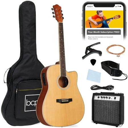 Best Choice Products Beginner Acoustic Electric Guitar Starter Set 41in w/ Wood Cutaway Design, Gig Bag - Natural
