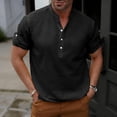 thumbnail image 4 of GUZOM Mens Henley Shirt Short Sleeve 100% Cotton Relaxed Fit, Breathable Casual Everyday Wear Top for Men in Black,Size 2XL, 4 of 9