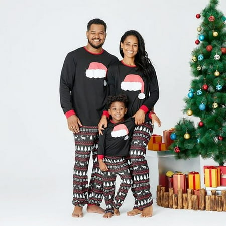 

Christmas Pajamas for Family Pjs Matching Sets Xmas Hat Printed Sleepwear Set for Women/Men/Kids