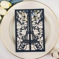 thumbnail image 2 of Tarjeta de invitación de boda de la Torre Eiffel cortada con láser, azul marino, piezas, cumpleaños, quinceañera, invitaciones de fiesta de compromiso nupcial, 1 unidad, 2 of 3